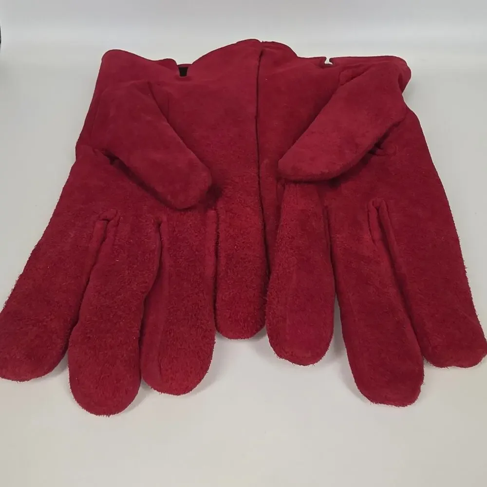 ARIS GENUINE LEATHER SUEDE RED GLOVES – WOMEN’S XL – STYLE 88136 – FLEECE LINING